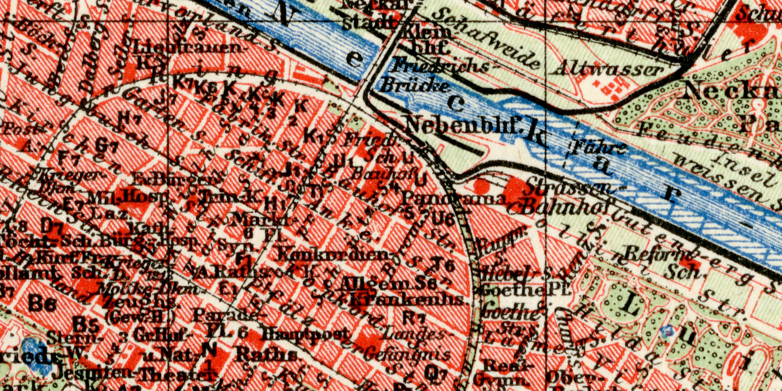 Mannheim historischer Stadtplan Karte Lithographie ca 1911