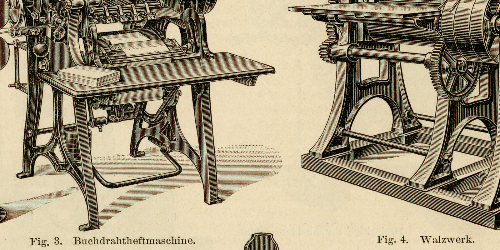 Buchbinderei I - II ca 1893 historische Bildtafel Holzstich