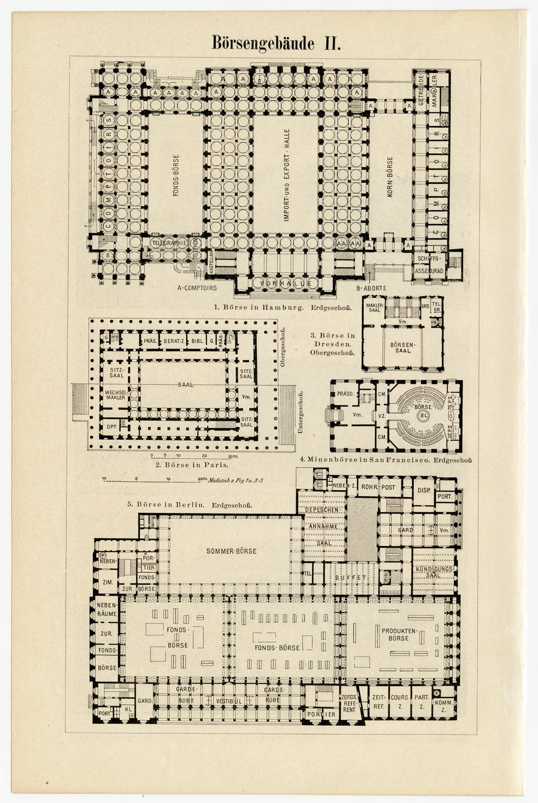 Börsengebäude I - II ca 1901 historische Bildtafel Holzstich