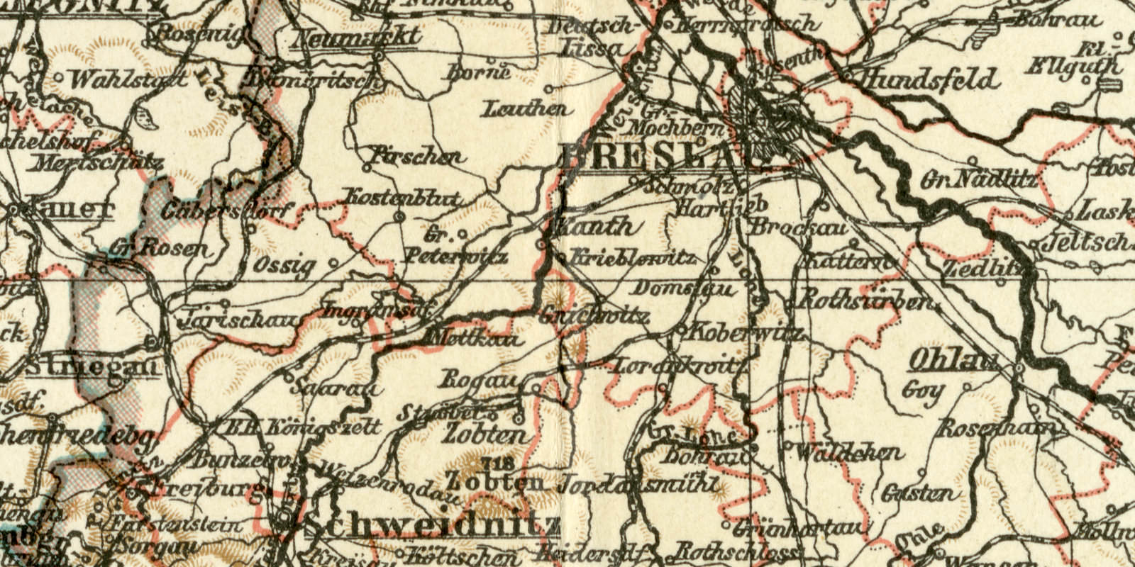 Schlesien historische Landkarte Lithographie ca 1911