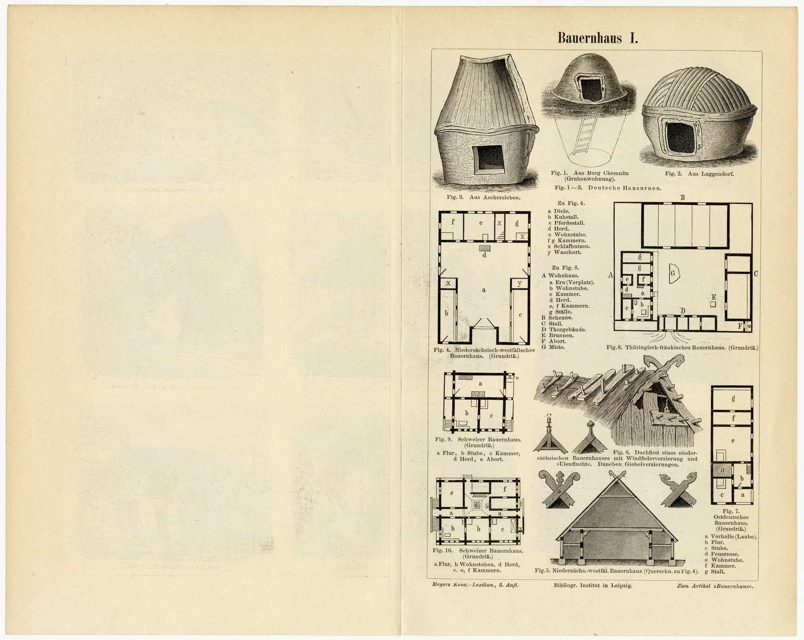 Bauernhaus I - II ca 1893 historische Bildtafel Holzstich