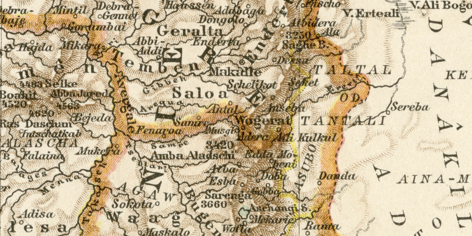 Abessinien Erythräa und Südarabien historische Landkarte Lithographie ca 1892