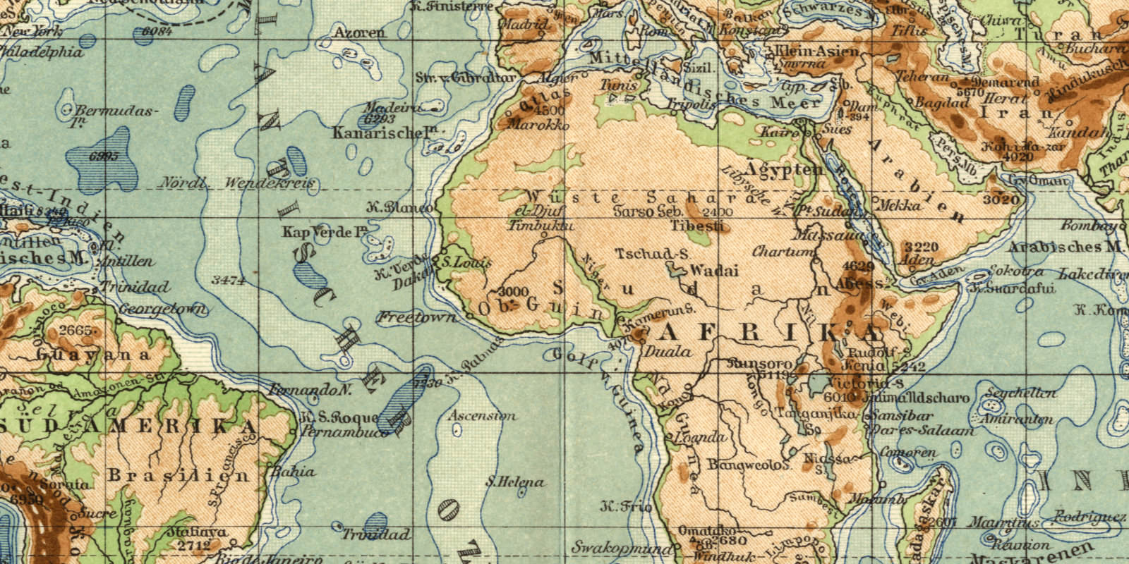 Erdkarte in Mercators Projektion historische Landkarte Lithographie ca 1908