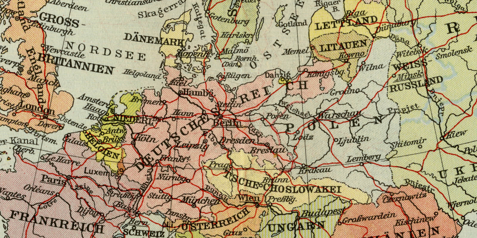 Europa Politische Übersicht ca 1926 historische Karte Lithographie