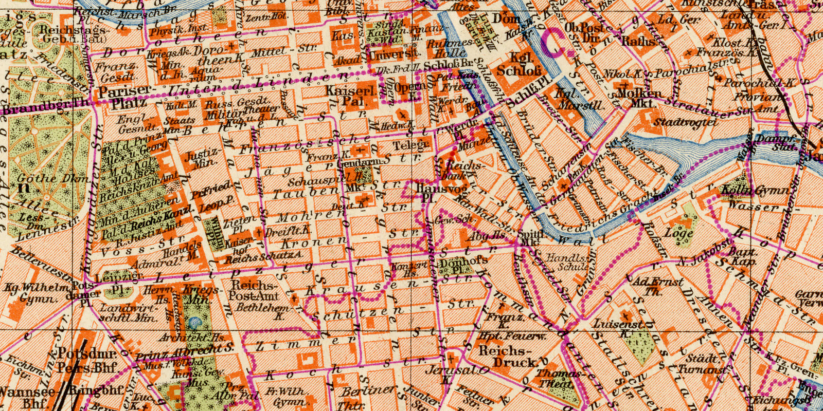 Berlin ca 1893 historischer Stadtplan Lithographie