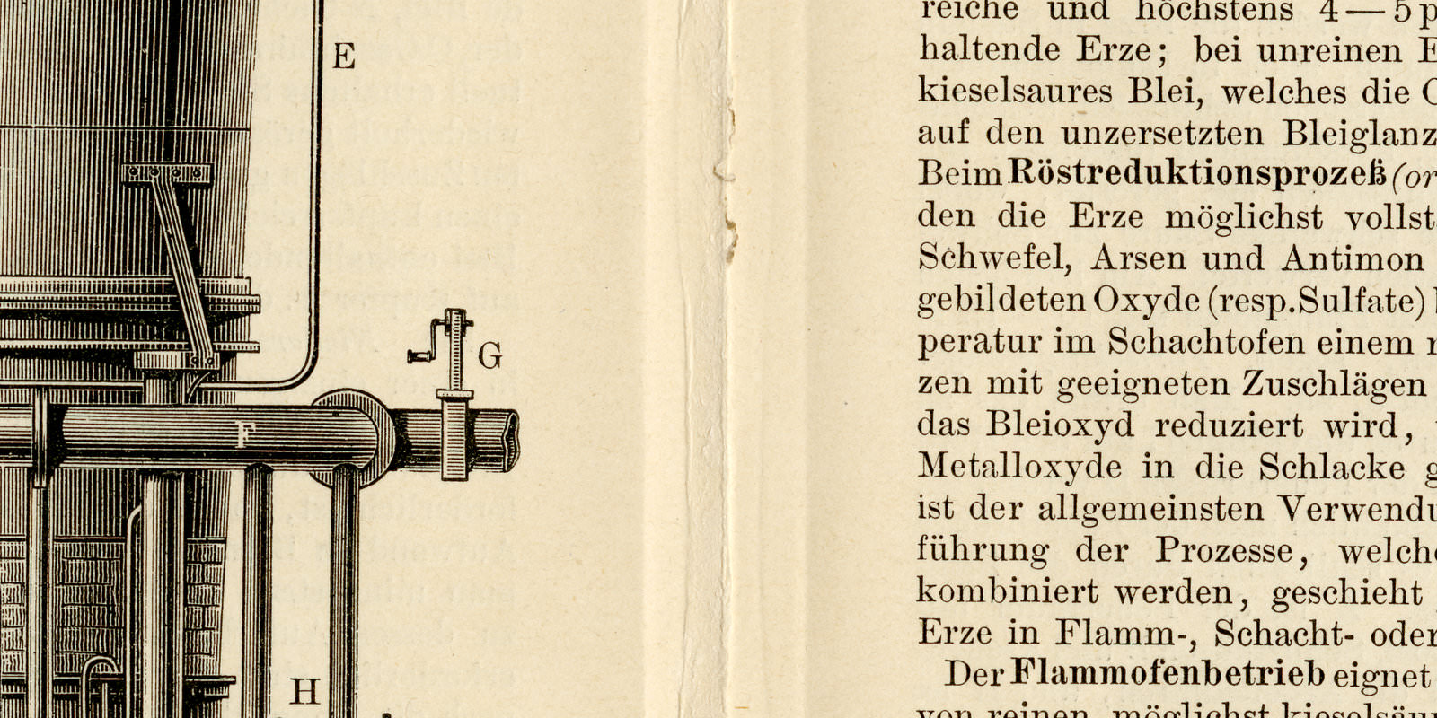 Bleigewinnung ca 1893 historische Bildtafel Holzstich