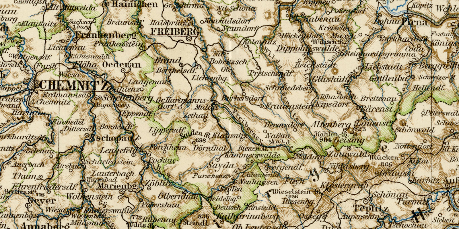 Königreich Sachsen ca 1900 historische Karte Lithographie