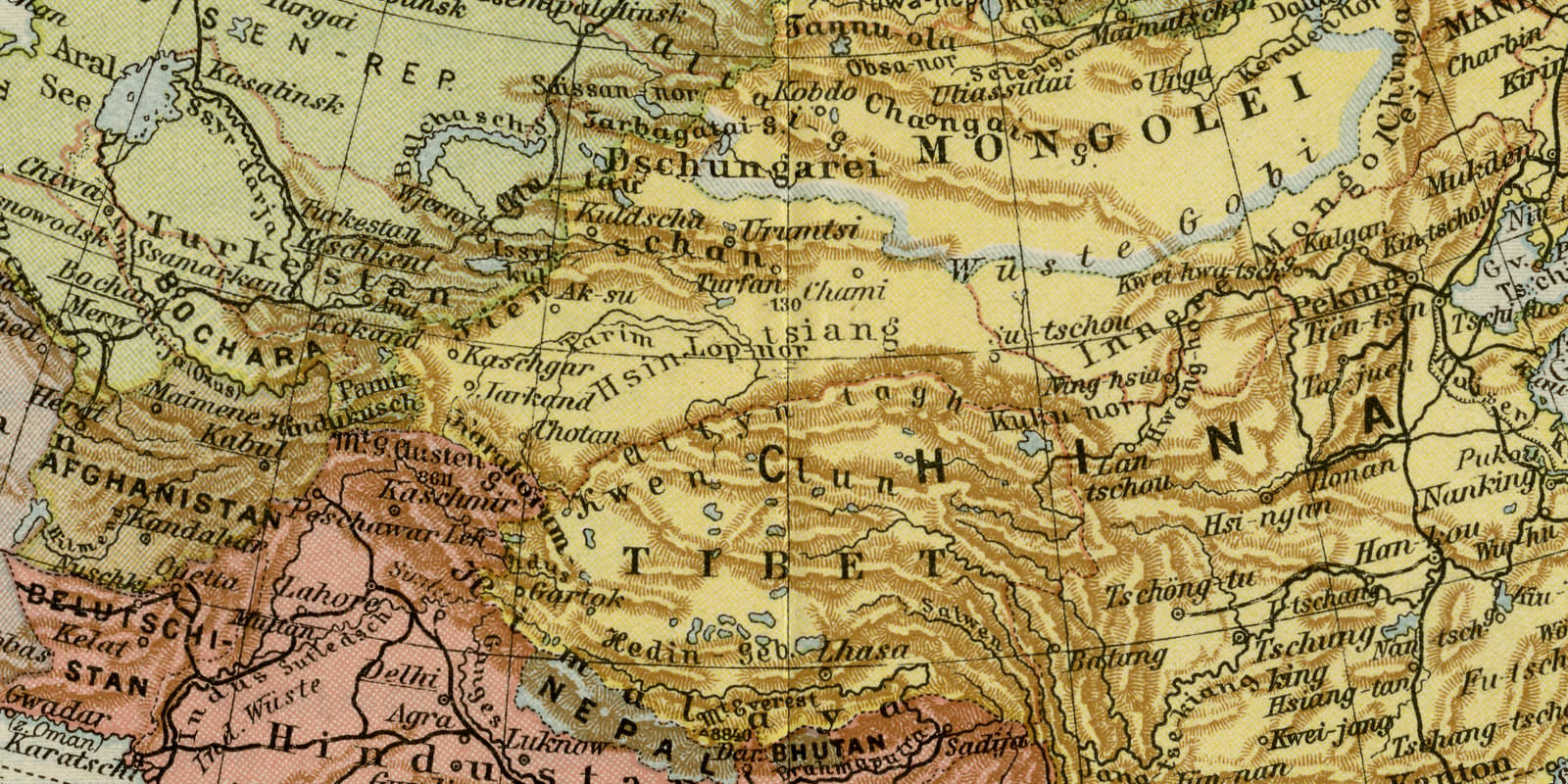 Asien Politische Übersicht ca 1924 historische Karte Lithographie