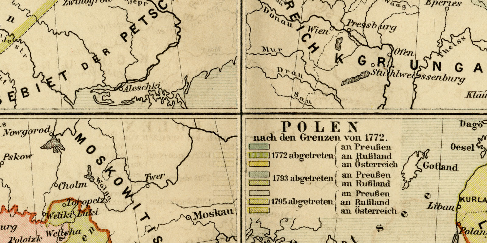 Geschichte Polens und des Westlichen Russlands historische Karte ca 1889 Lithographie