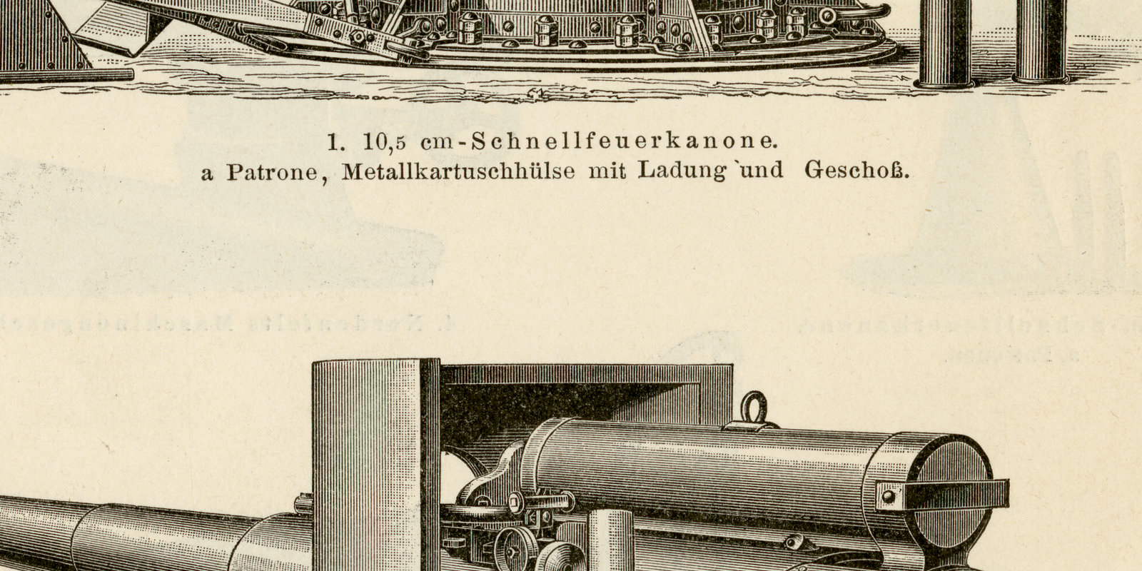 Geschütze III - IV ca 1894 historische Bildtafel Holzstich