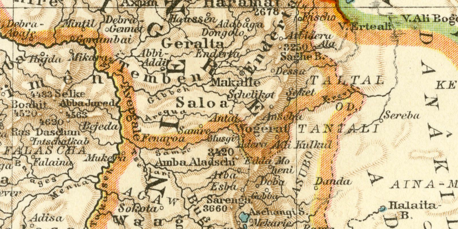 Abessinien Erythräa und Südarabien historische Landkarte Lithographie ca 1907