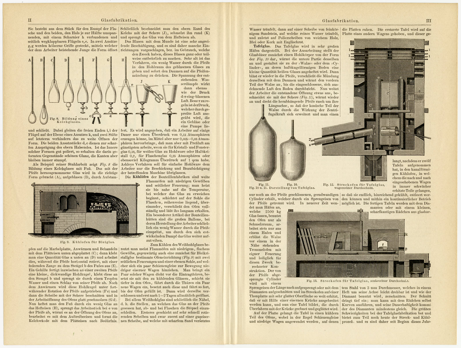 Glasfabrikation II ca 1894 historische Bildtafel Holzstich