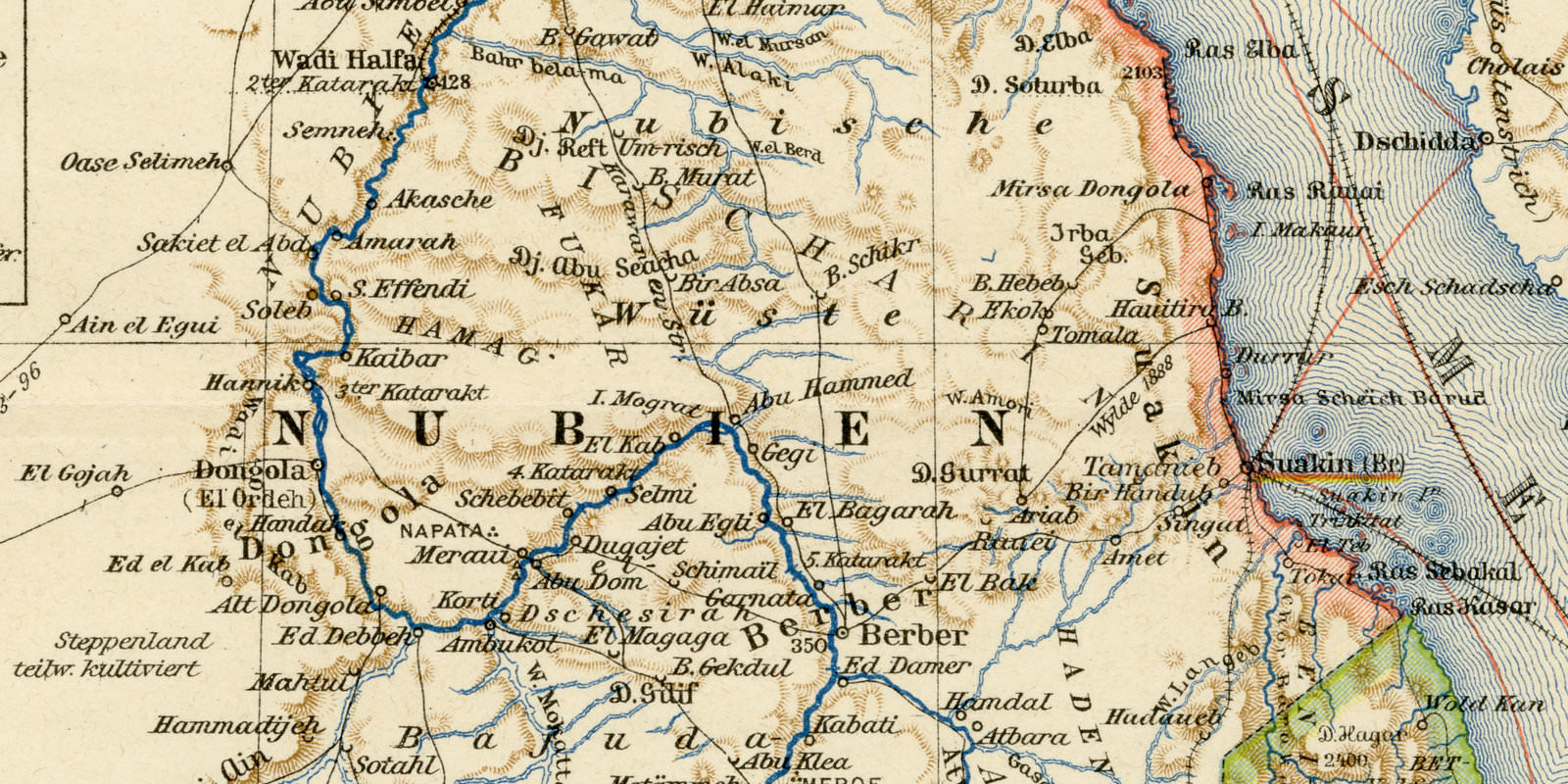 Ägypten Darfur Abessinien ca 1897 historische Karte Lithographie