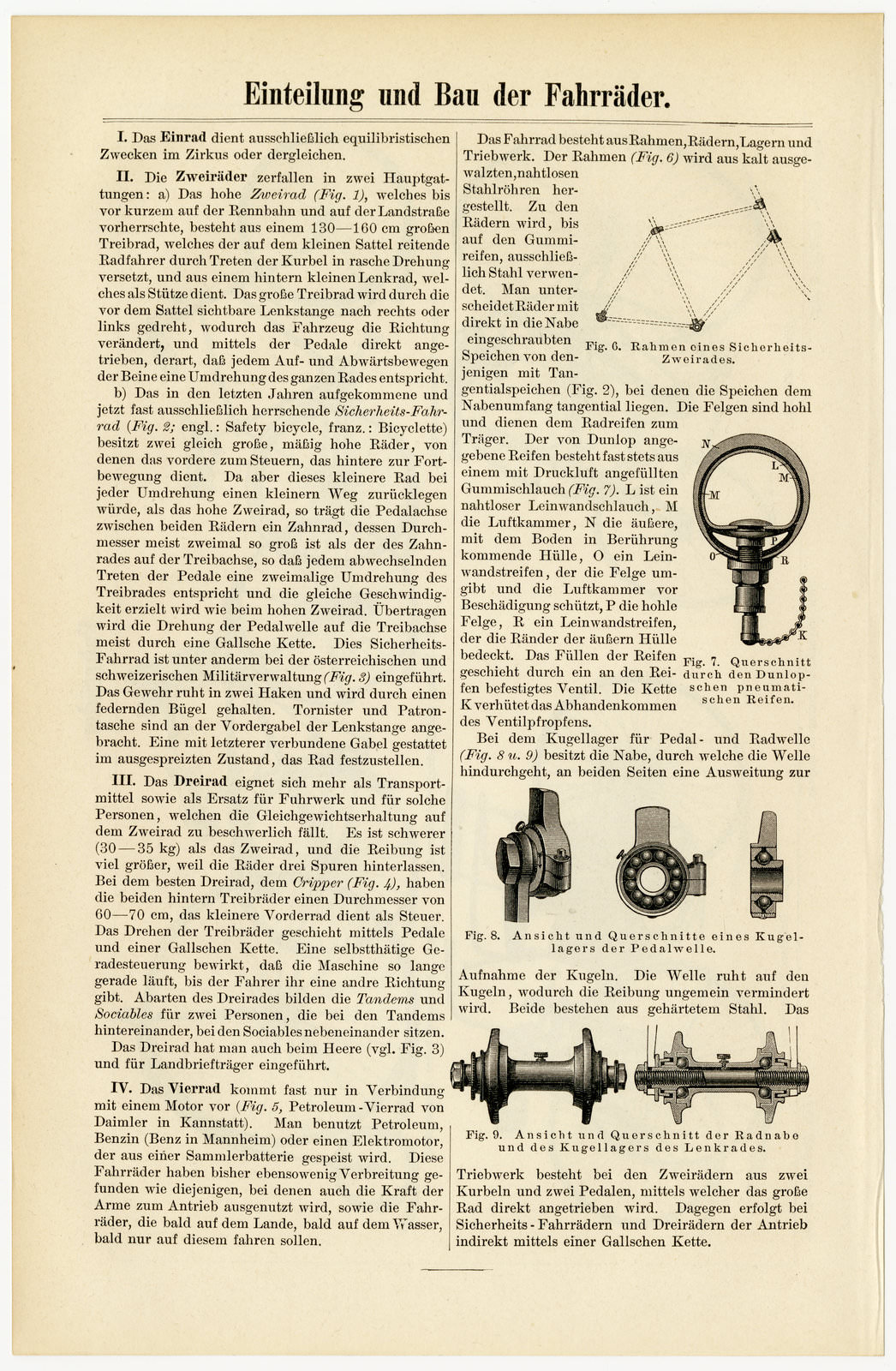 Fahrräder ca 1894 historische Bildtafel Holzstich