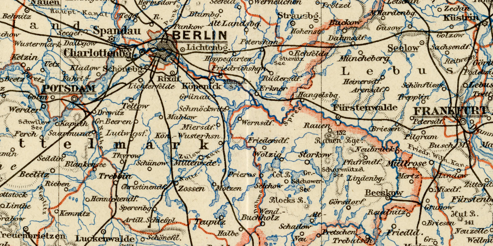 Brandenburg ca 1893 historische Karte Lithographie