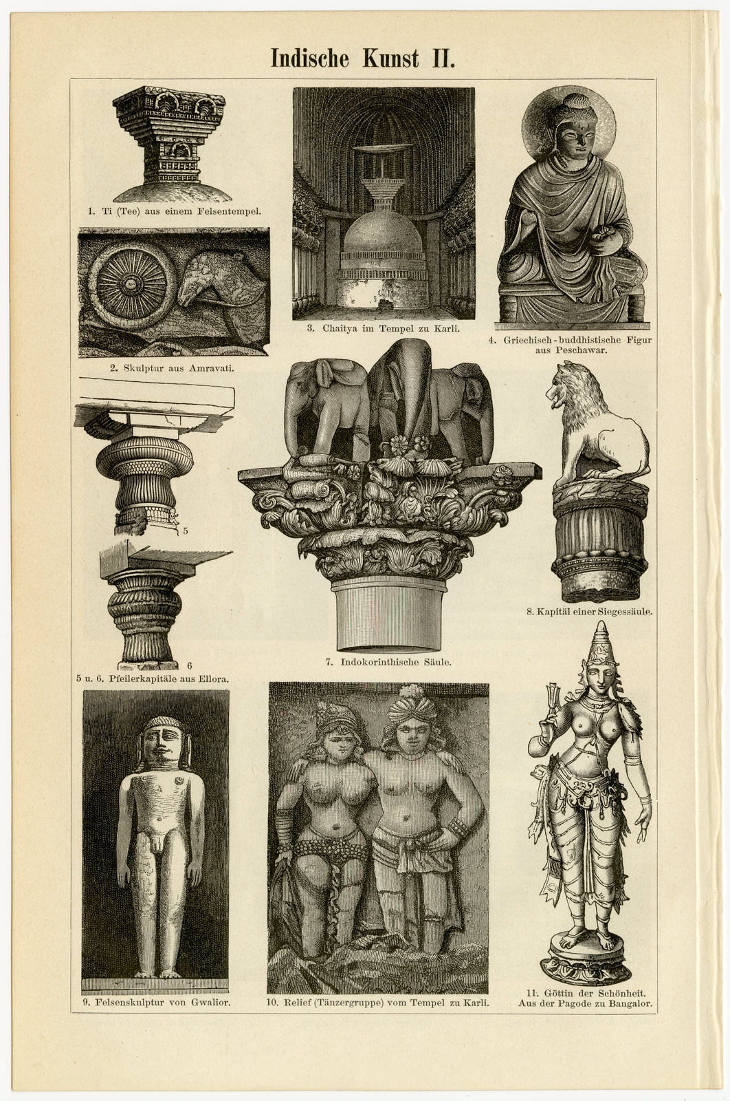 Indische Kunst I - II ca 1895 historische Bildtafel Holzstich