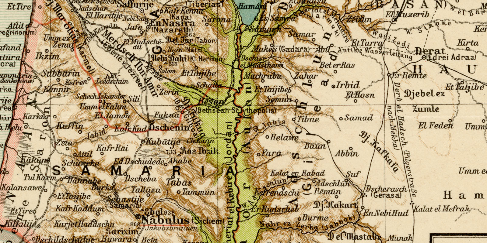 Palästina ca 1896 historische Karte Lithographie