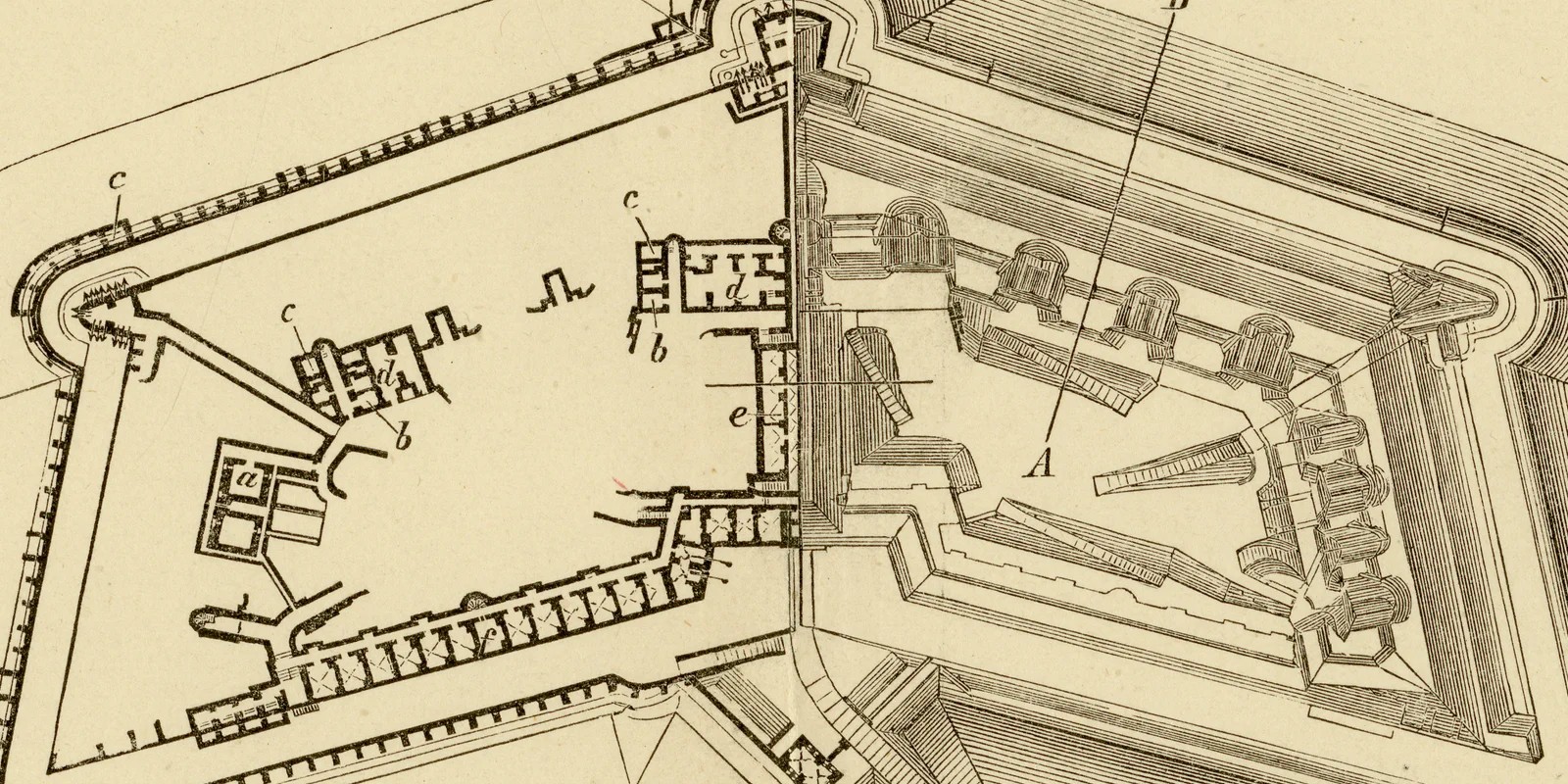 Festungsbau ca 1883 historische Grafik Holzstich