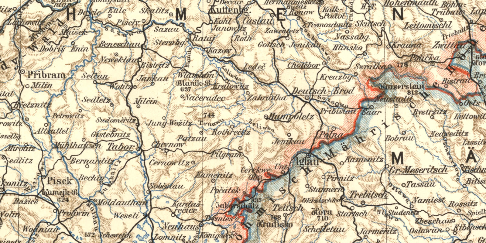 Böhmen Mähren Schlesien historische Landkarte Lithographie ca 1905