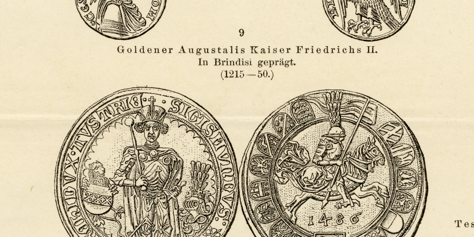 Münzen II 5-17 Jhr - Münzwesen ca 1896 historische Bildtafel Holzstich