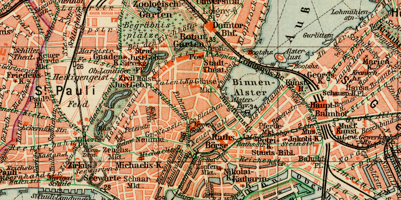 Hamburg ca 1926 historische Karte Lithographie