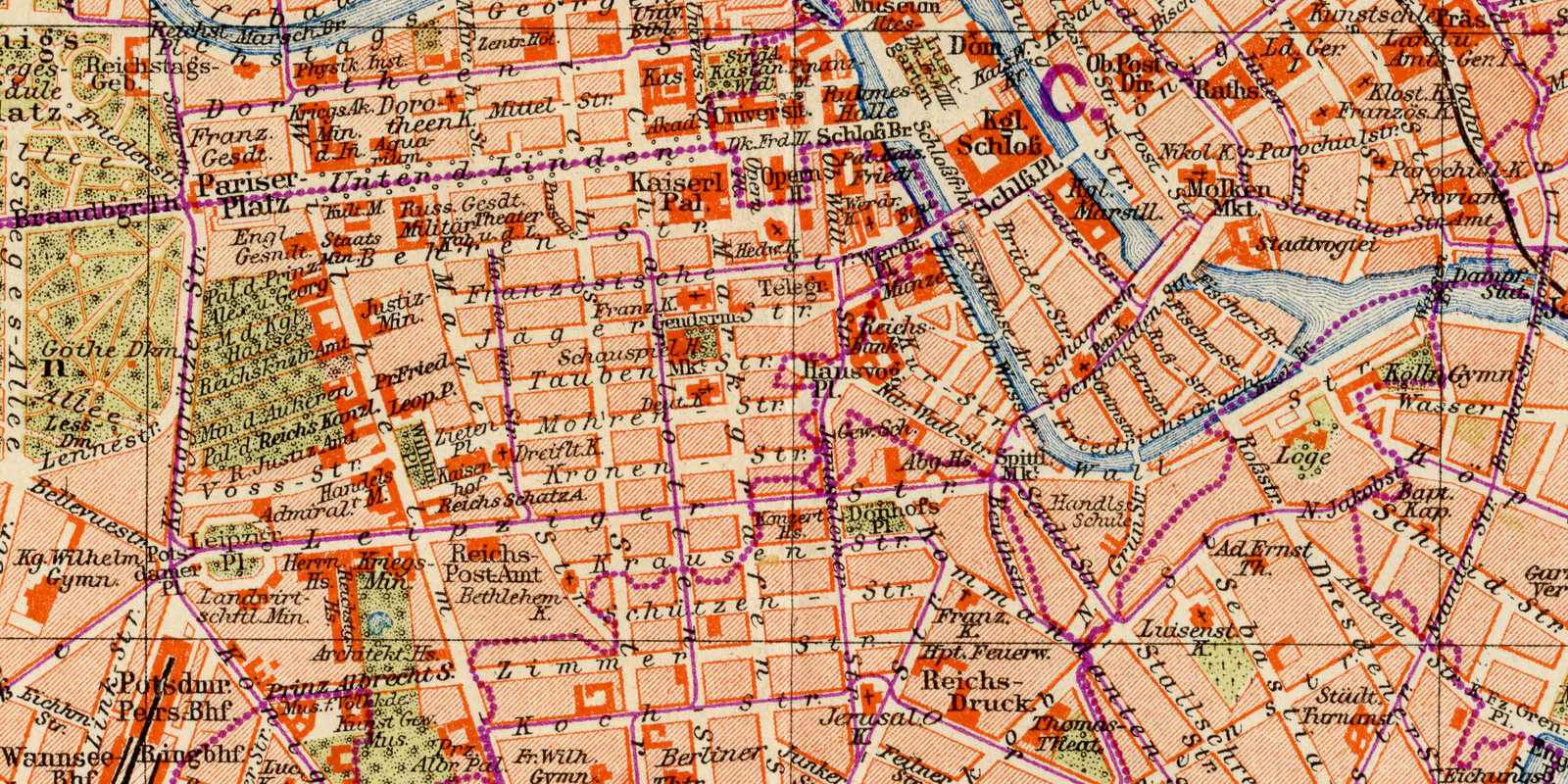 Berlin ca 1894 historischer Stadtplan Lithographie