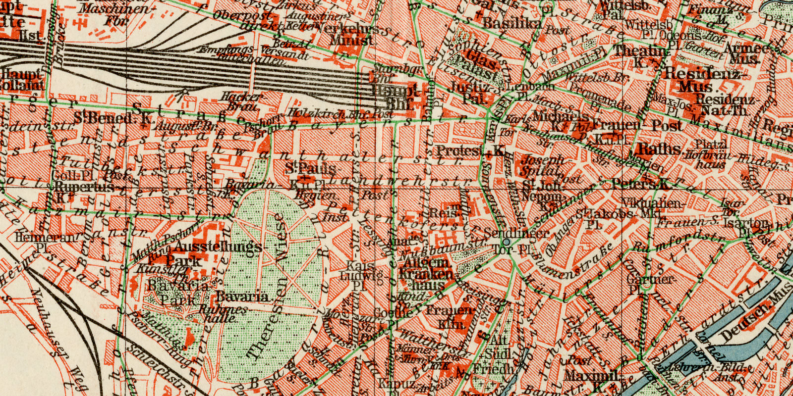 München ca 1928 historische Karte Lithographie