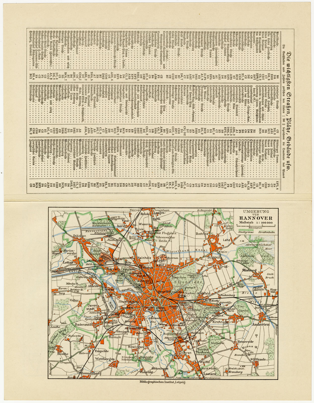 Hannover ca 1926 historische Karte Lithographie