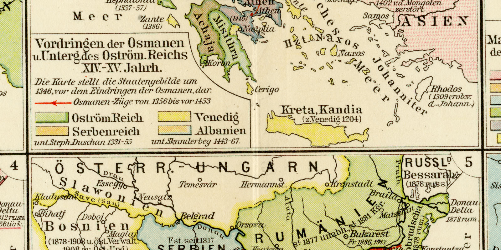 Balkan Geschichte ca 1930 historische Karte Lithographie