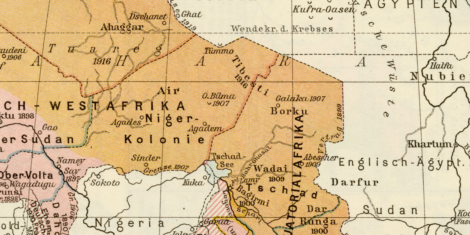 Entwicklung Französisches Kolonialreich - weitere ca 1927 historische Karte Lithographie