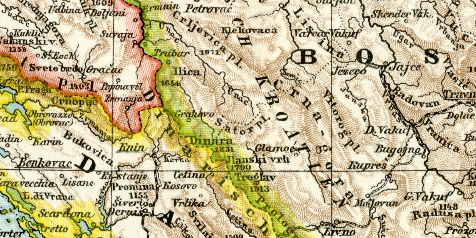 Bosnien Dalmatien Istrien Kroatien u Slawonien historische Landkarte Lithographie ca 1905