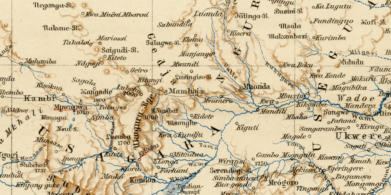 Deutsch Ostafrika Östliche Hälfte ca 1895 historische Karte Lithographie