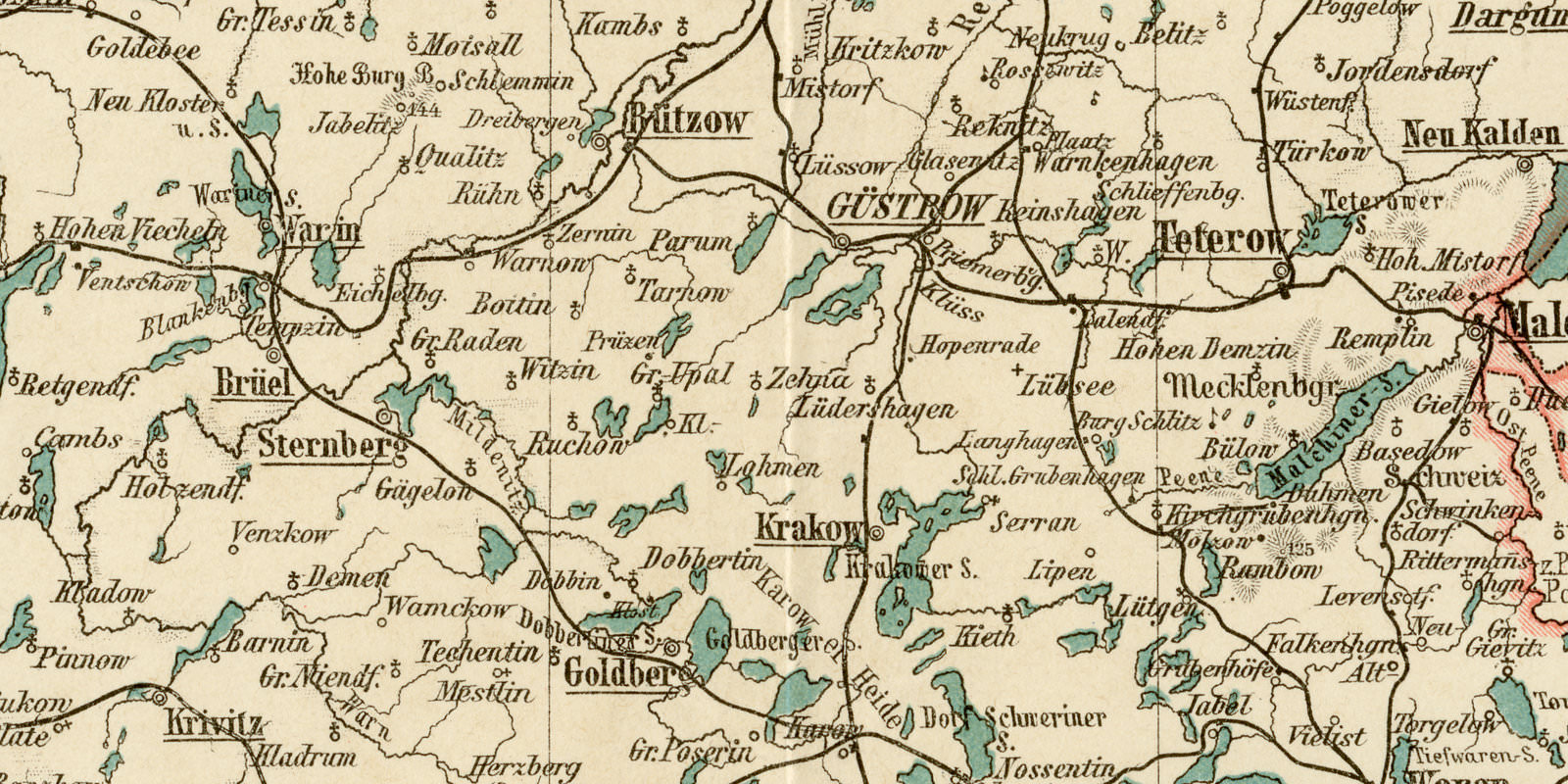 Mecklenburg Schwerin und Strelitz ca 1899 historische Karte Lithographie