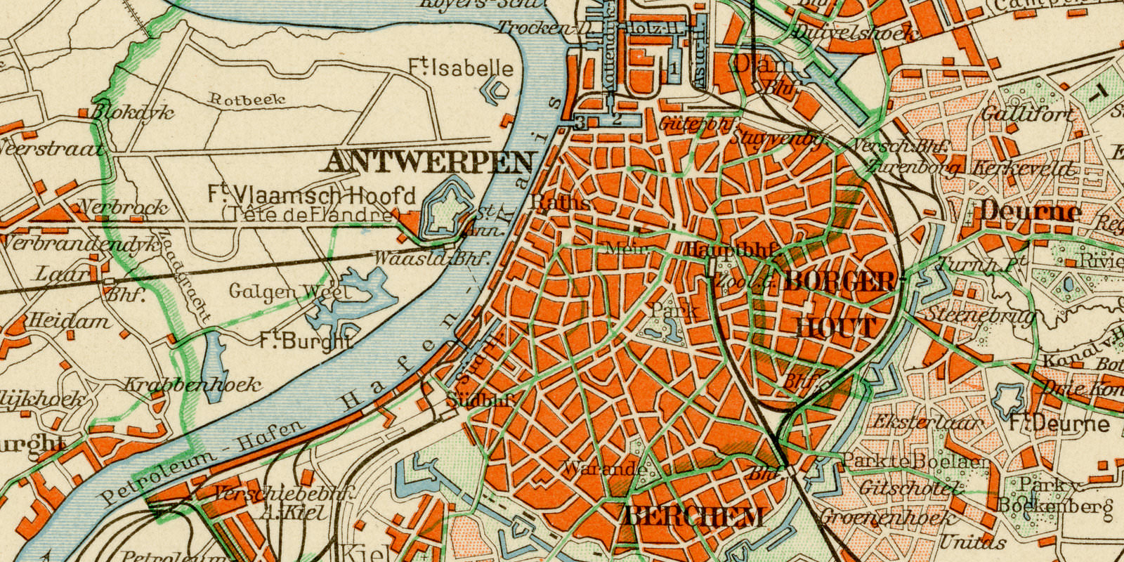 Antwerpen ca 1931 historische Karte Lithographie
