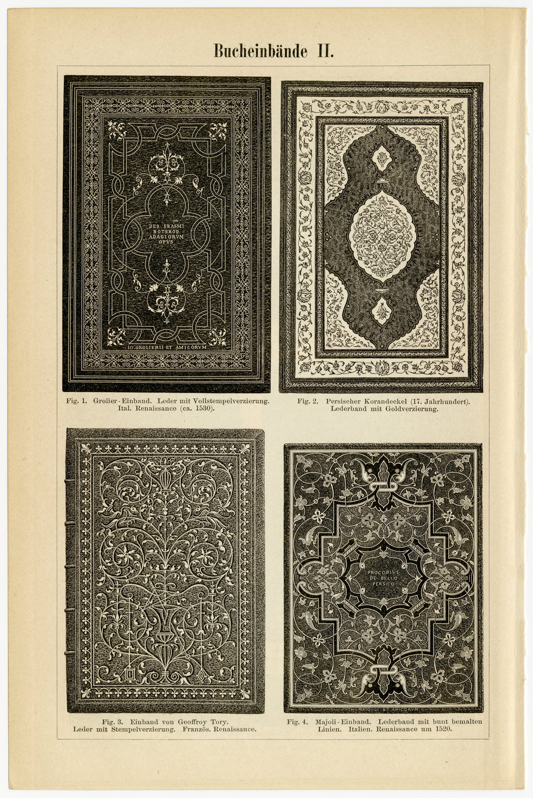 Bucheinbände I - II ca 1893 historische Bildtafel Holzstich