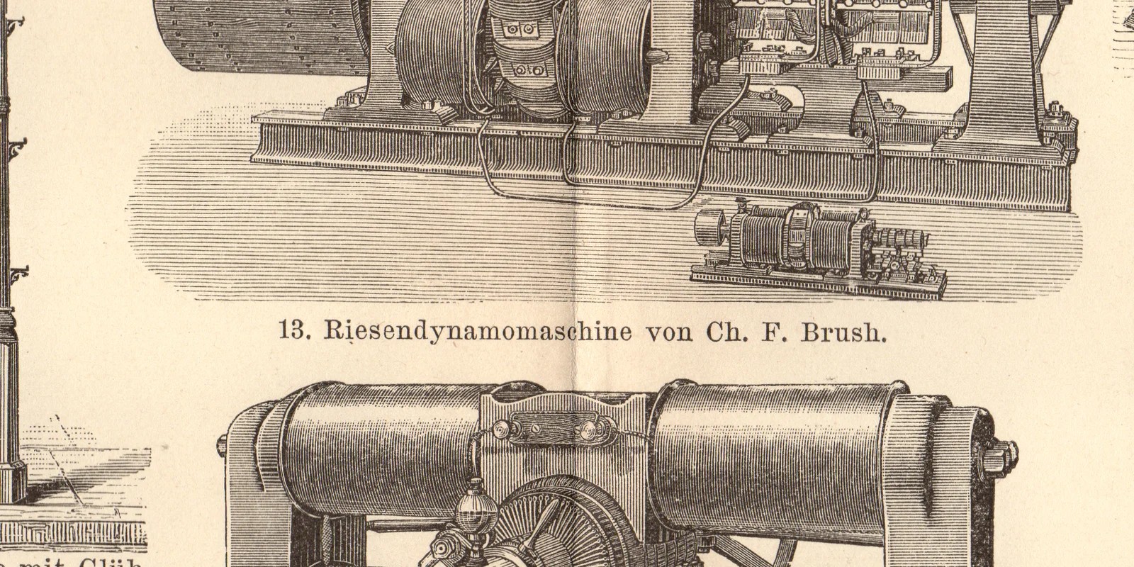 Elektrotechnik der Gegenwart ca 1887 historische Grafik Holzstich