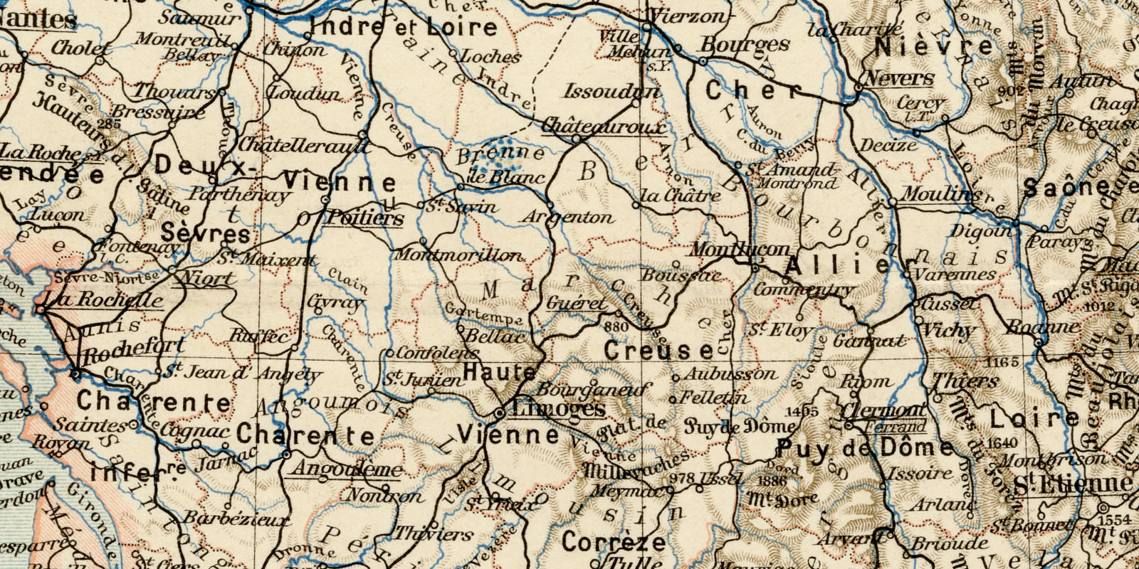 Frankreich ca 1896 historische Karte Lithographie
