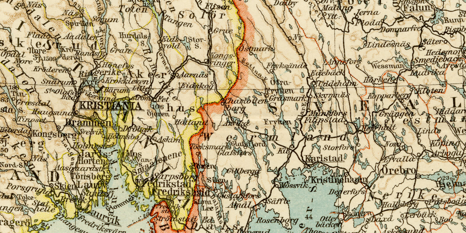 Schweden und Norwegen Südlicher Teil ca 1897 historische Karte Lithographie