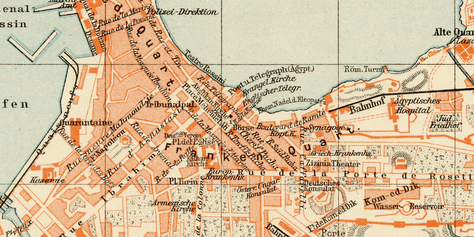 Alexandria ca 1897 historischer Stadtplan Lithographie