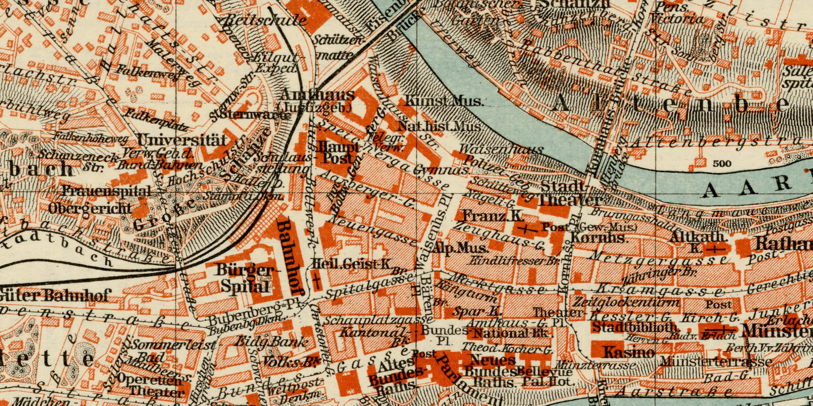 Bern ca 1925 historische Karte Lithographie