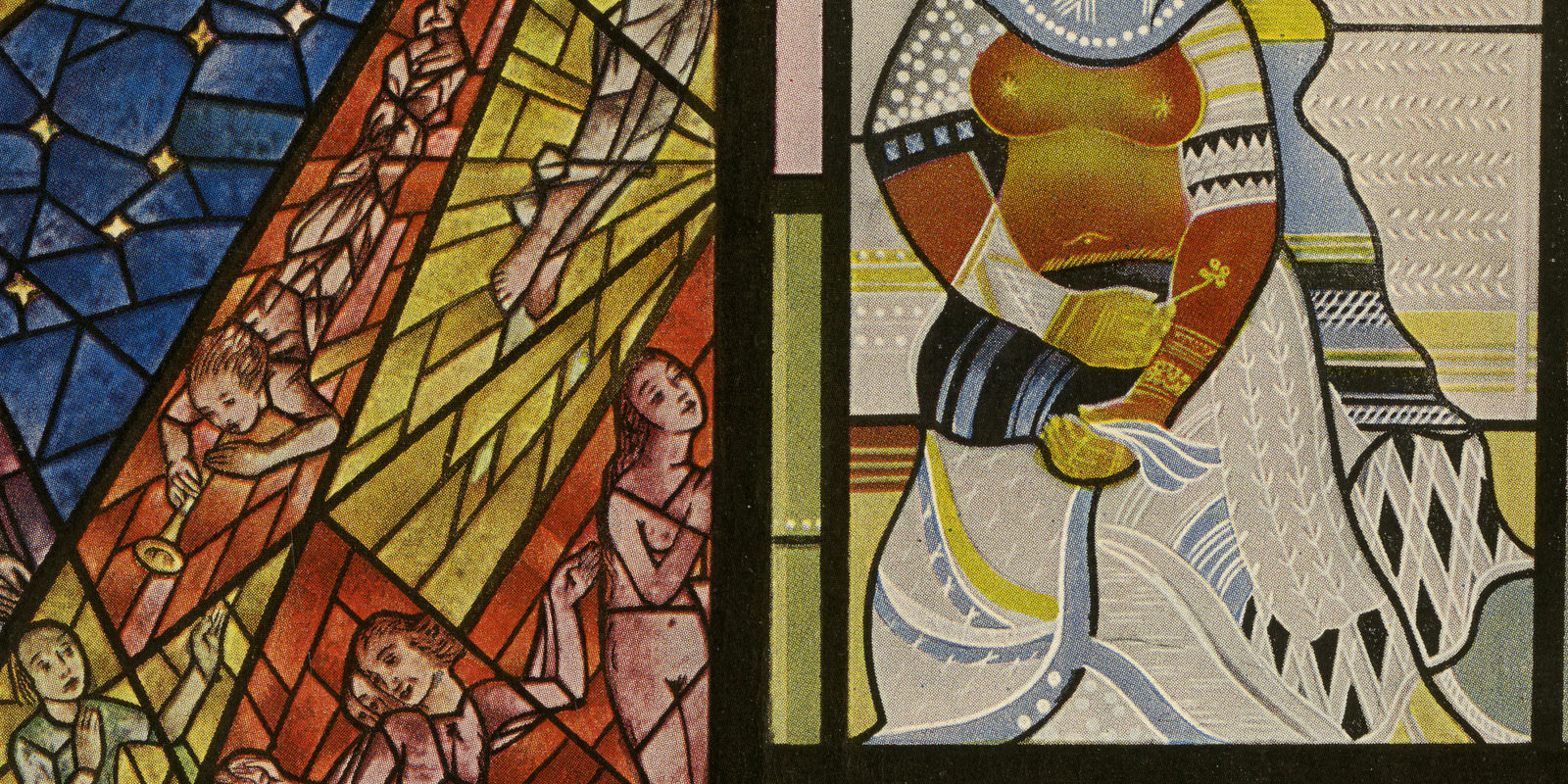 Moderne Glasmalerei ca 1933 historische Bildtafel Chromotypie