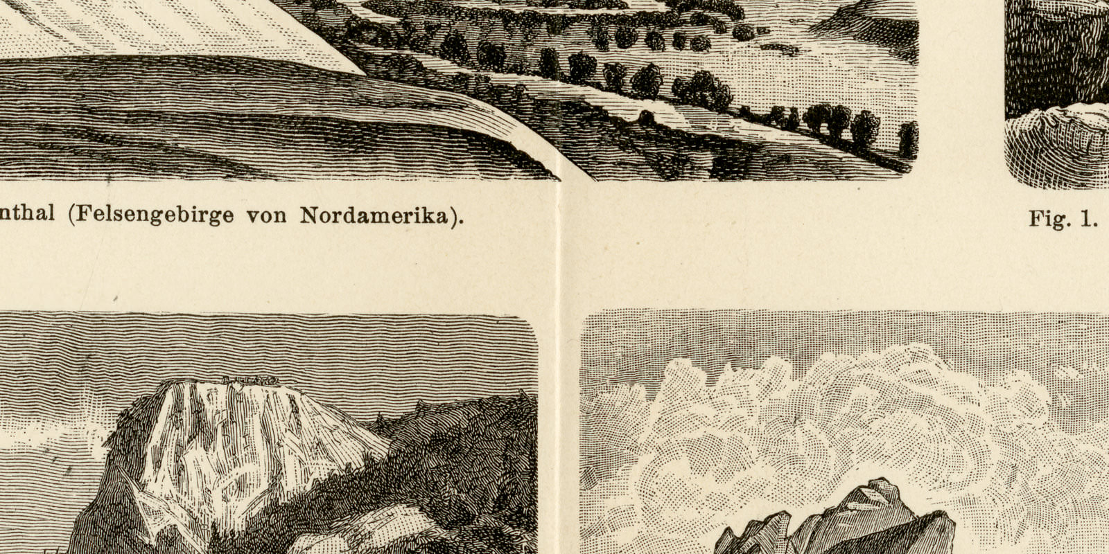 Thalbildungen ca 1897 historische Bildtafel Holzstich