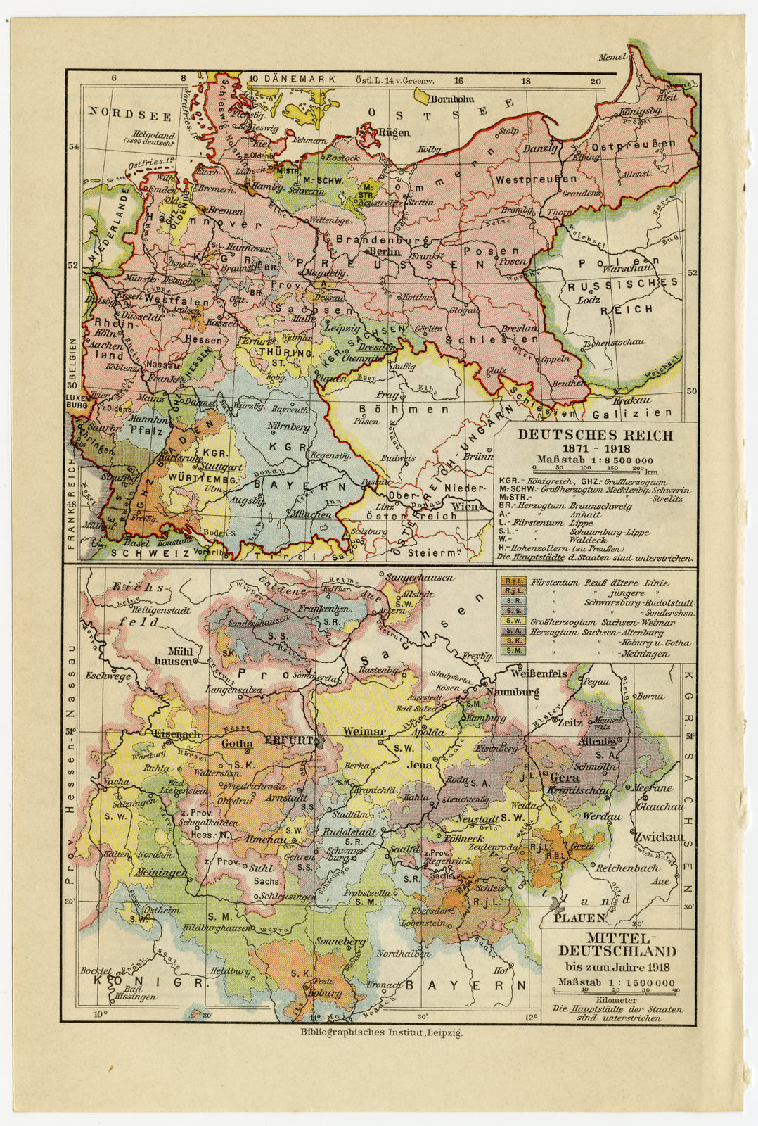 Deutschland während des Deutschen Bundes 1815 - 1866 ca 1925 historische Karte Lithographie