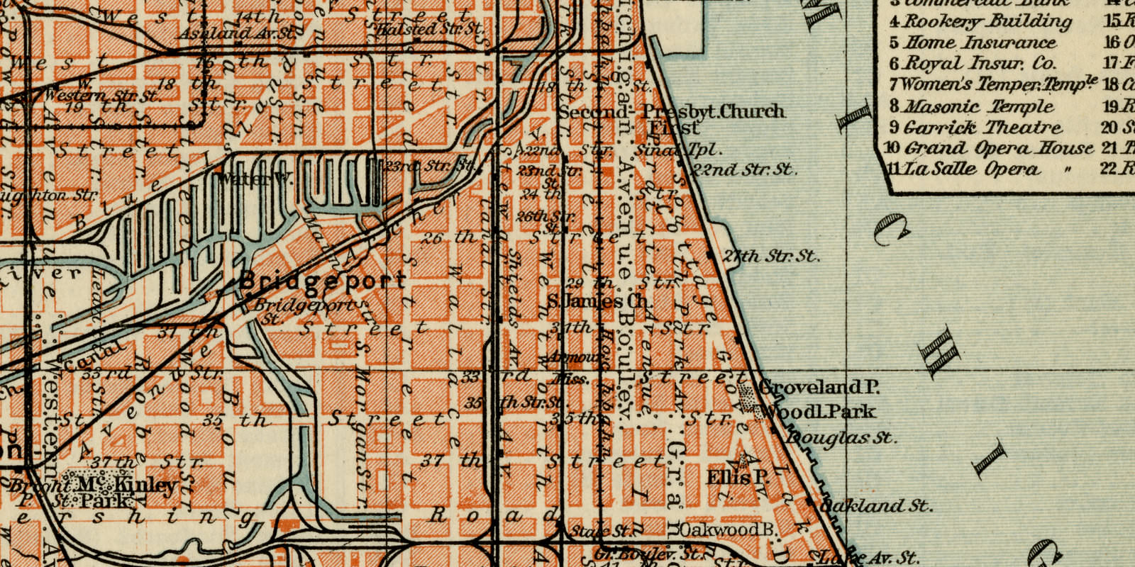 Chicago ca 1925 historische Karte Lithographie