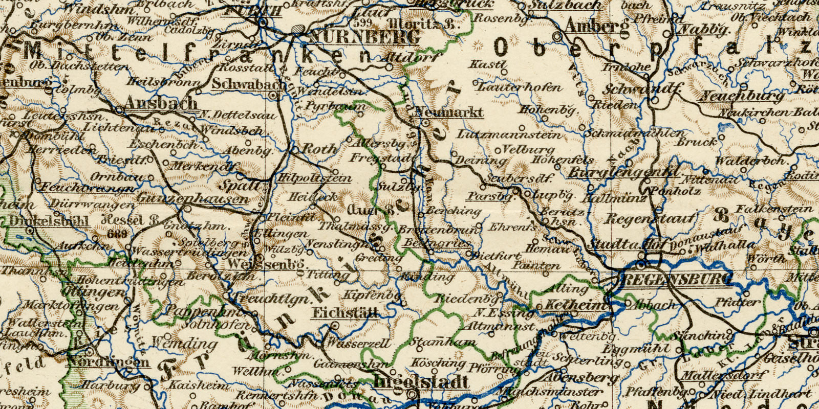Bayern ca 1898 historische Karte Lithographie