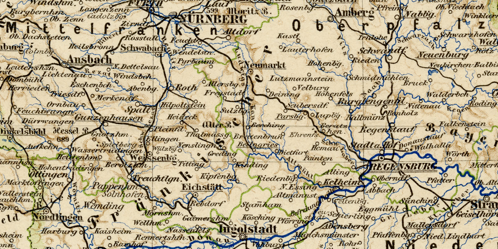 Bayern ca 1893 historische Karte Lithographie