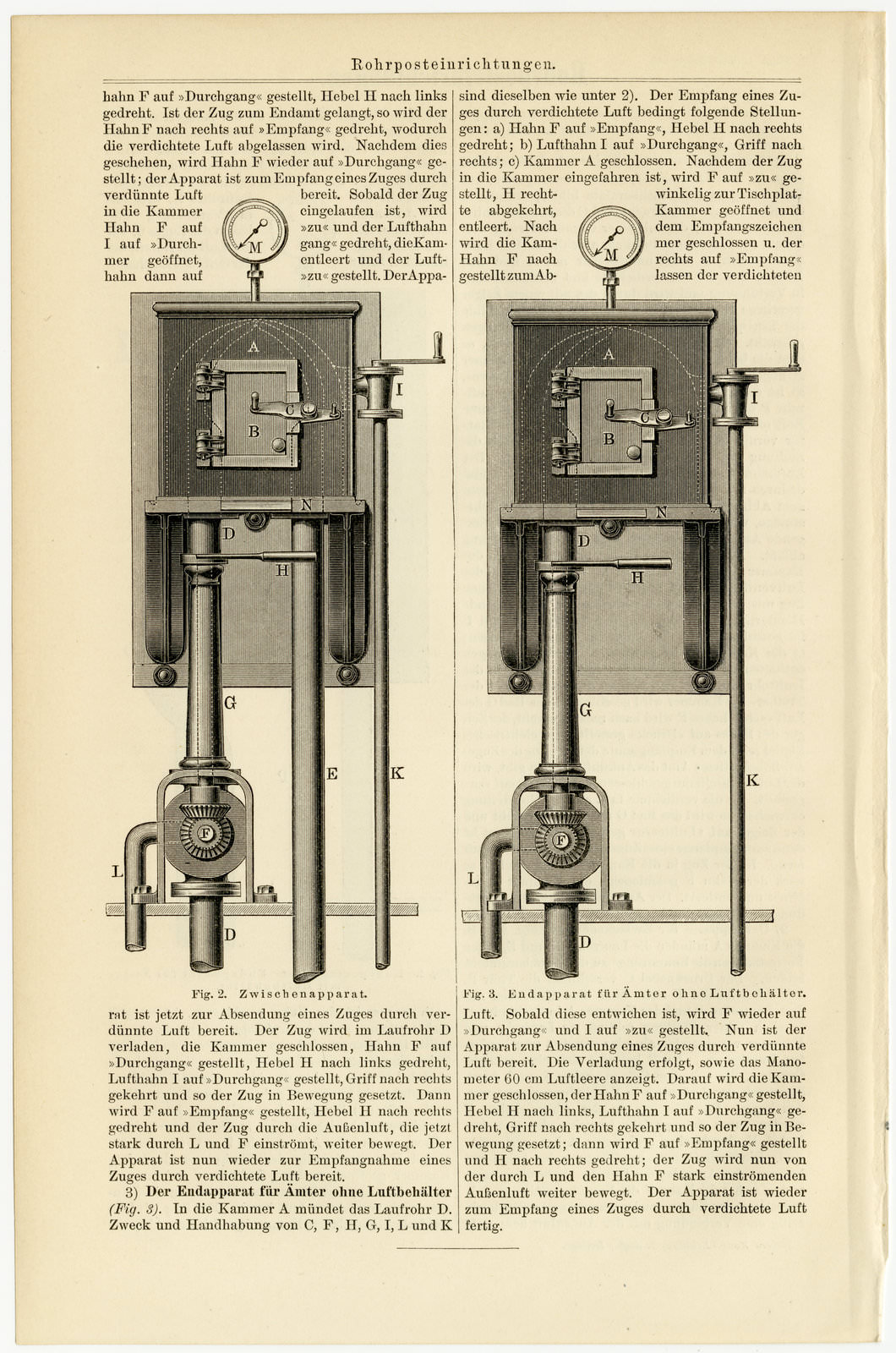 Rohrposteinrichtungen ca 1896 historische Bildtafel Holzstich