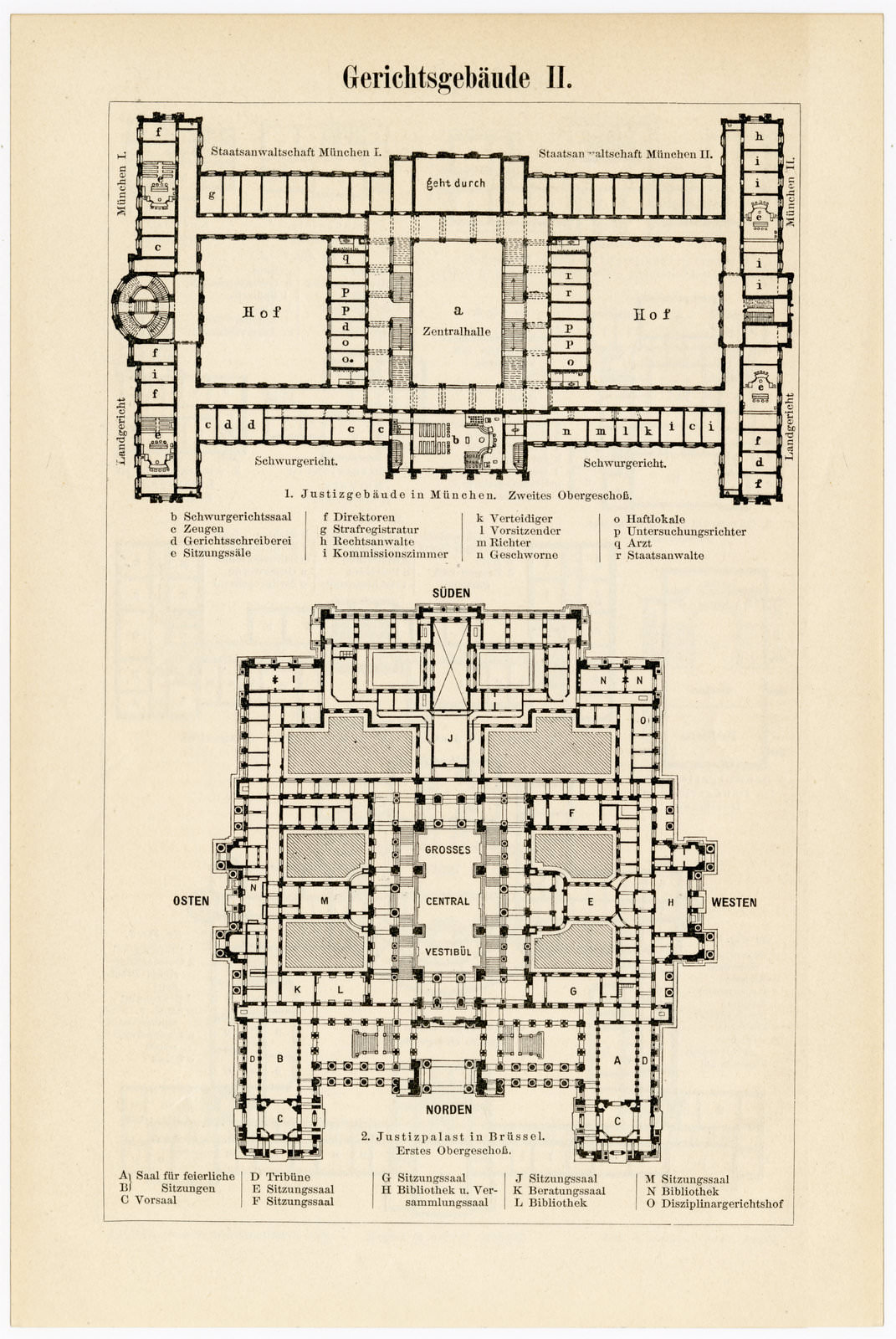 Gerichtsgebäude I - II ca 1898 historische Bildtafel Holzstich