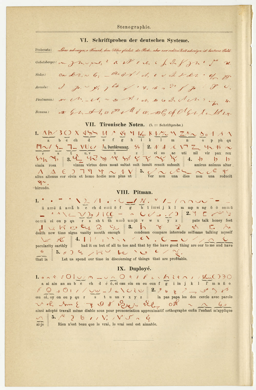 Stenographie antike Bildtafel ca 1889 Lithographie