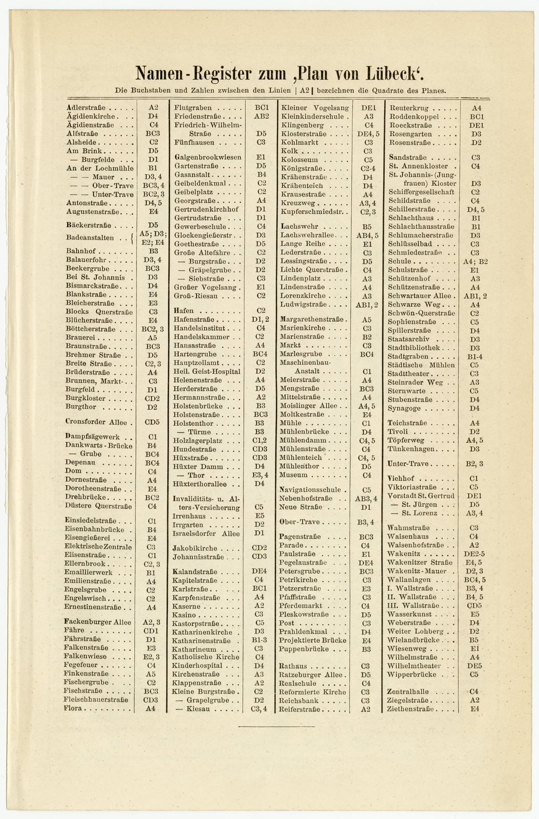 Lübeck ca 1897 historischer Stadtplan Lithographie